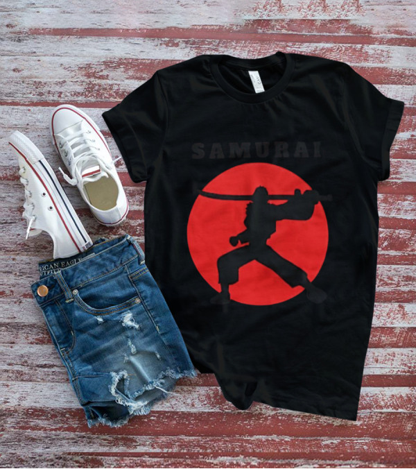 Samurai Silhouette With Red Sun Background T-Shirt