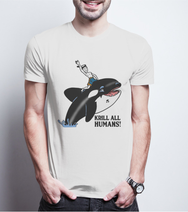 Krill All Humans Orca Rider Sailor Cartoon T-Shirt
