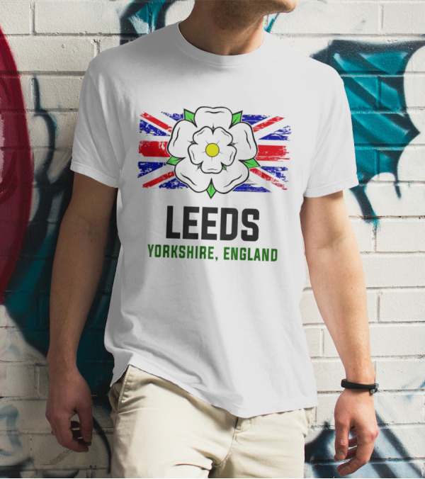 Leeds Yorkshire England Black Rose Union Jack T-Shirt