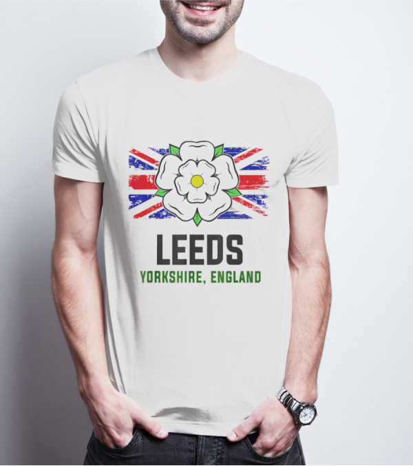 Leeds Yorkshire England Black Rose Union Jack T-Shirt