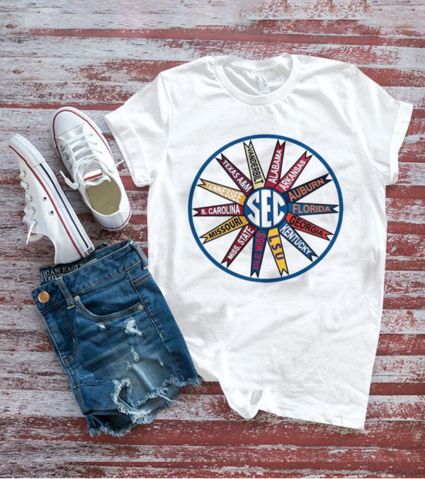 SEC Southeastern Conference Vintage Pinwheel Design Featuring Alabama Florida Georgia LSU And More T-Shirt