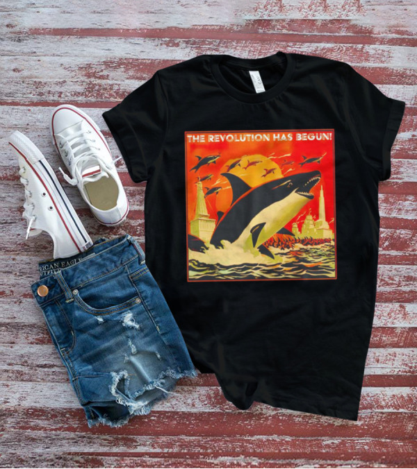 The Revolution Has Begun Orca Tower Attack With Jumping Killer Whales And Red Sky T-Shirt