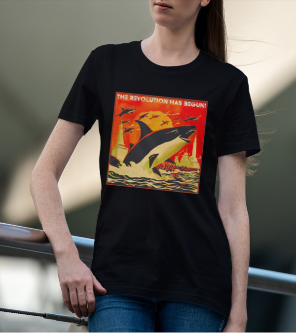 The Revolution Has Begun Orca Tower Attack With Jumping Killer Whales And Red Sky T-Shirt