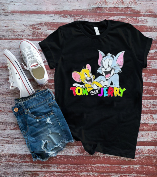 Tom And Jerry Colorful Smiling Cartoon Characters T-Shirt