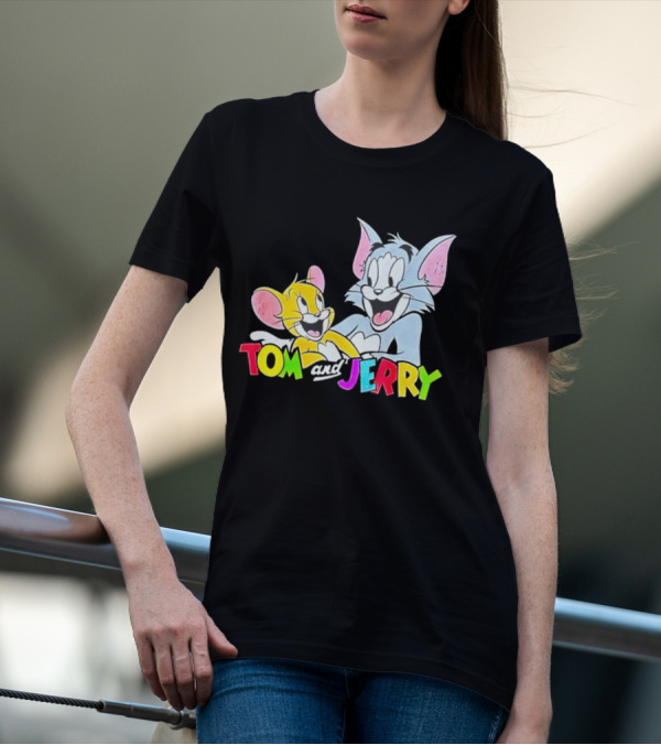 Tom And Jerry Colorful Smiling Cartoon Characters T-Shirt