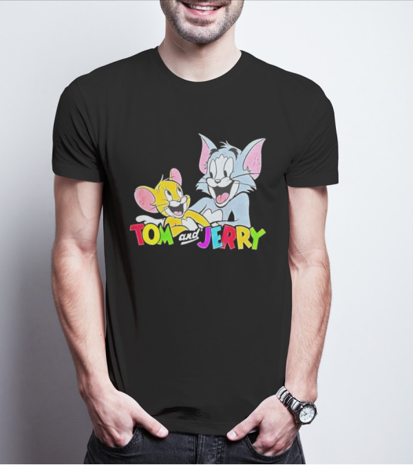 Tom And Jerry Colorful Smiling Cartoon Characters T-Shirt