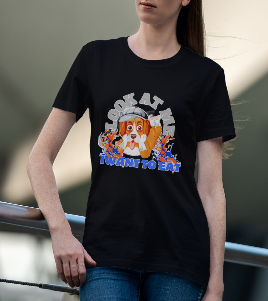 Look At Me I Want To Eat Cute Dog With Cap Splash Graphics T-Shirt
