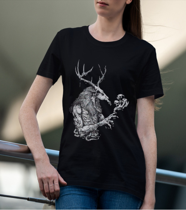 Wendigo Antlered Skull Creature Grasping Skulls T-Shirt