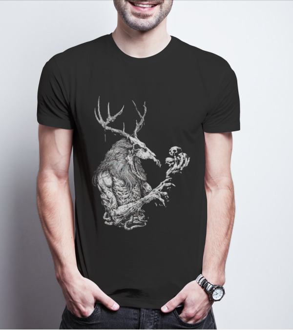Wendigo Antlered Skull Creature Grasping Skulls T-Shirt