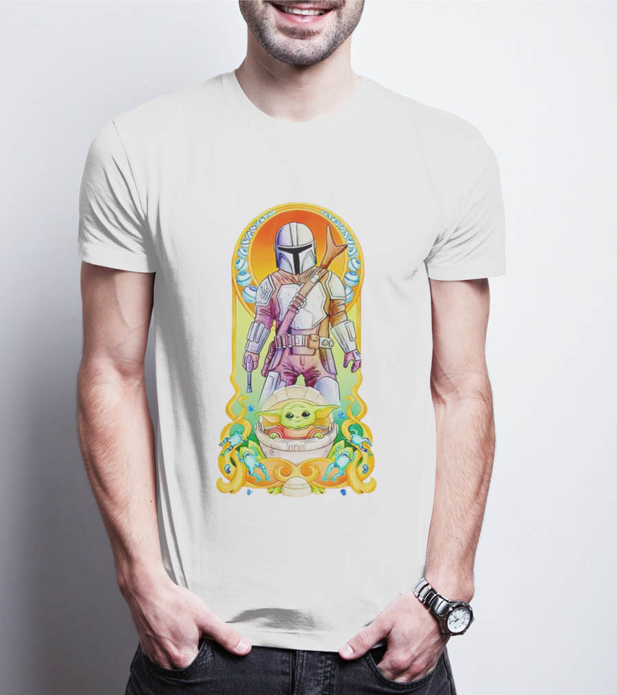 Art Nouveau Style Mando And Grogu Mandalorian T-Shirt