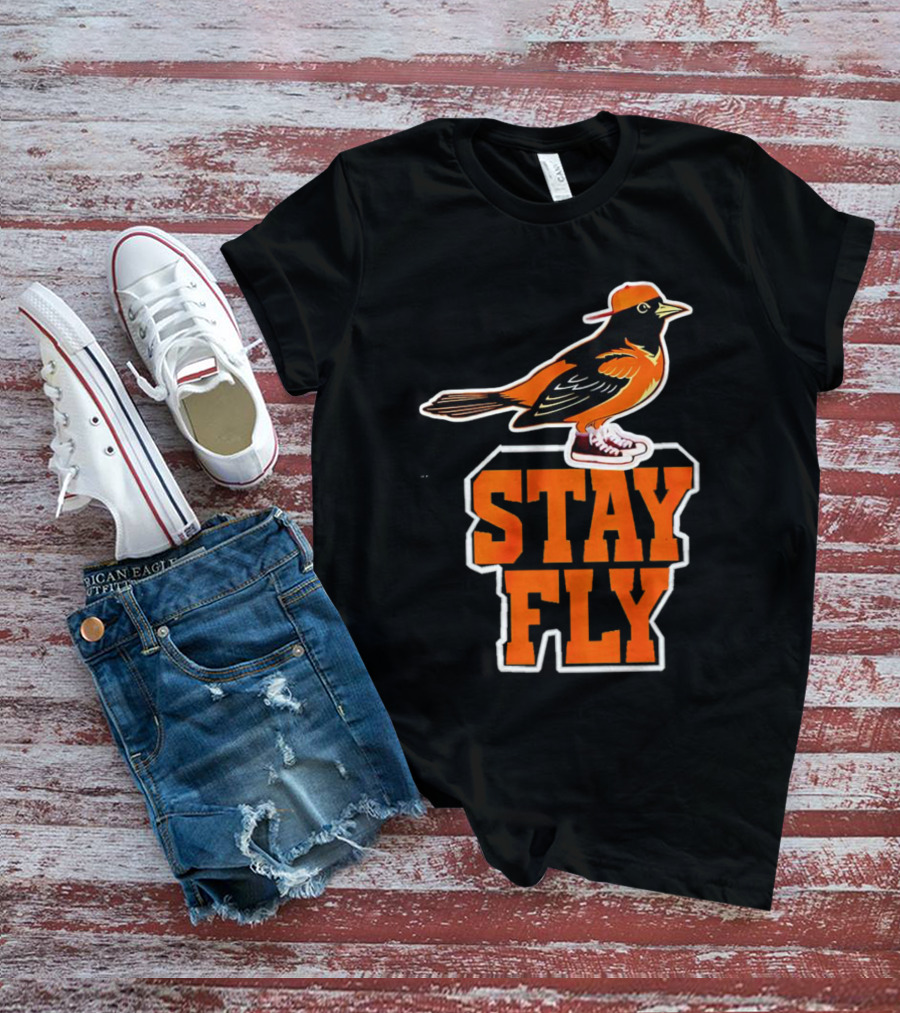 Baltimore Orioles Stay Fly Bird With Sneakers And Cap T-Shirt