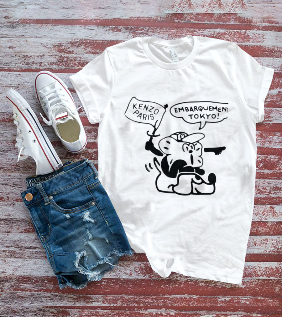 Kenzo Paris Embarquement Tokyo Cartoon Character With Flag T-Shirt