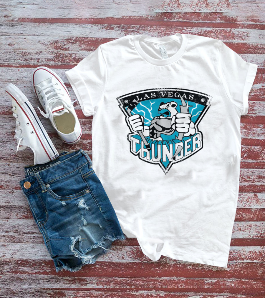 Las Vegas Thunder Hockey Bear With Lightning And Sticks T-Shirt