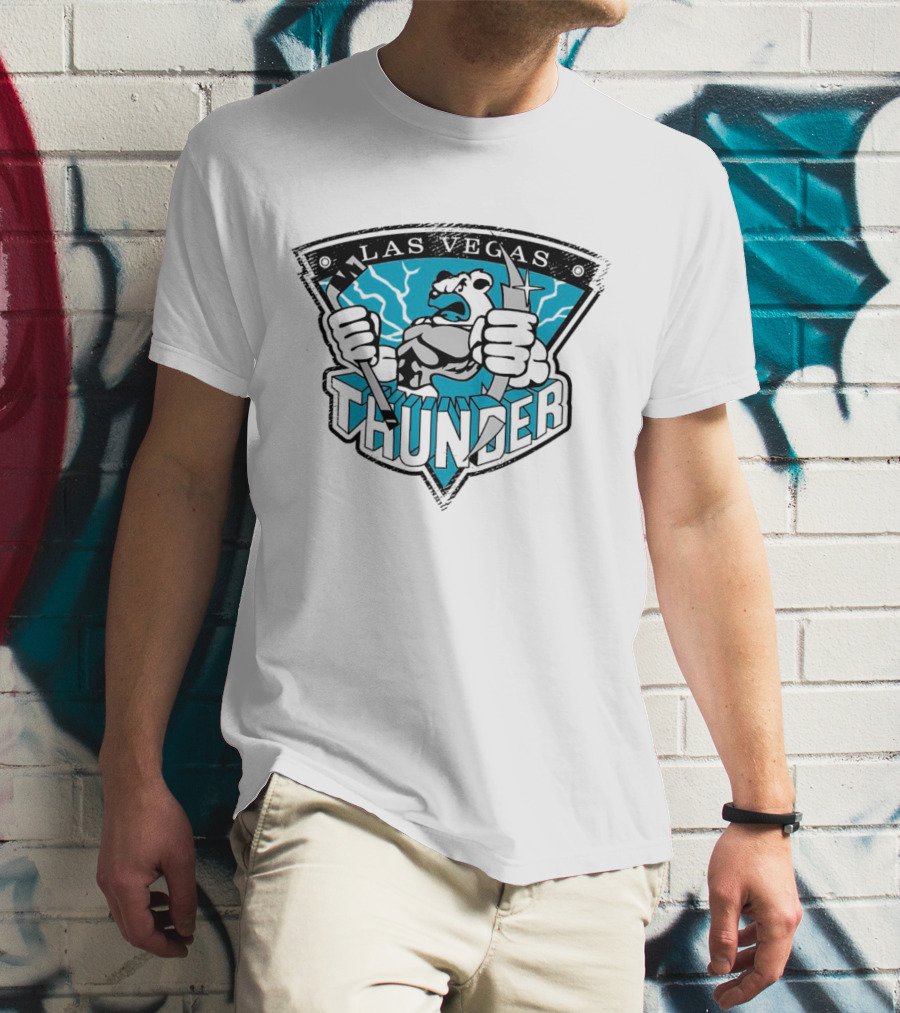 Las Vegas Thunder Hockey Bear With Lightning And Sticks T-Shirt