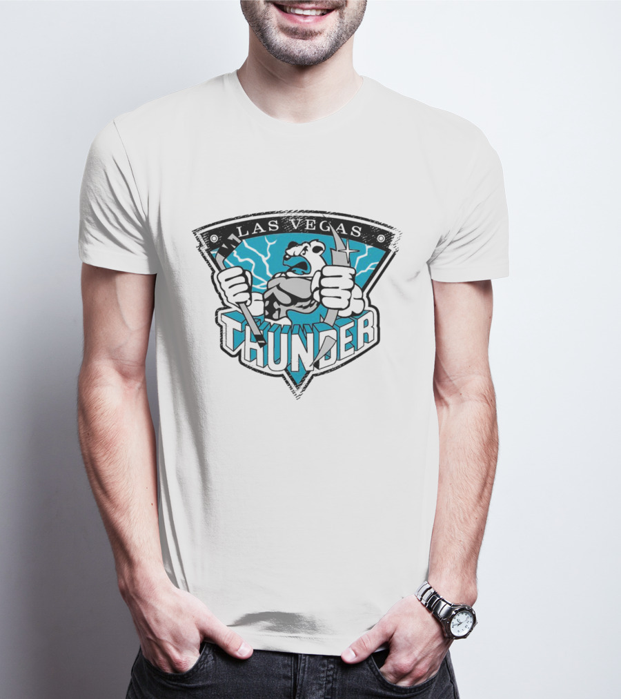 Las Vegas Thunder Hockey Bear With Lightning And Sticks T-Shirt