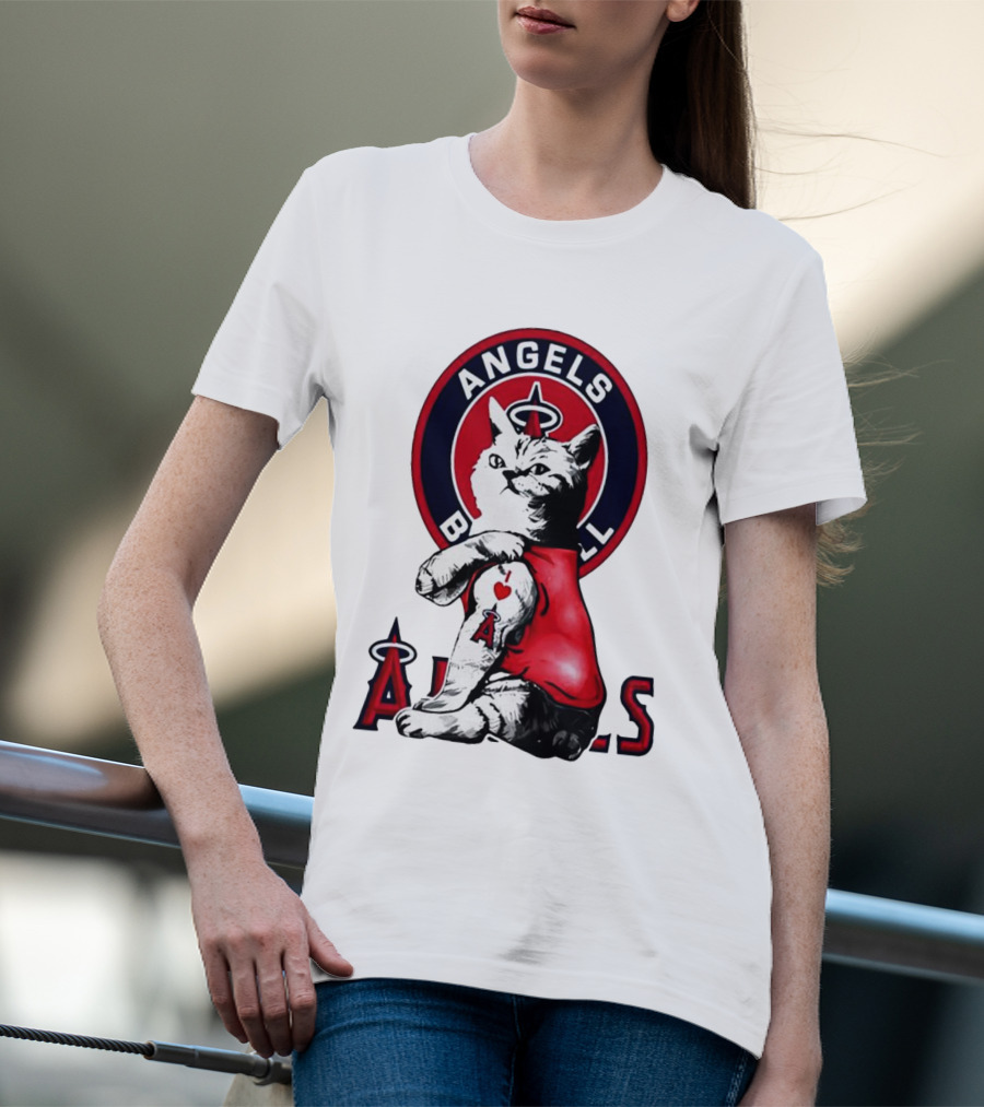 Tattoo Cat Los Angeles Angels Baseball Logo I Love Angels T-Shirt