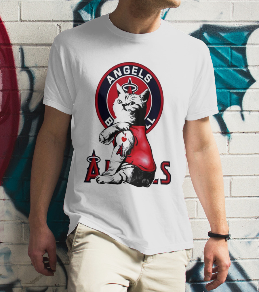 Tattoo Cat Los Angeles Angels Baseball Logo I Love Angels T-Shirt