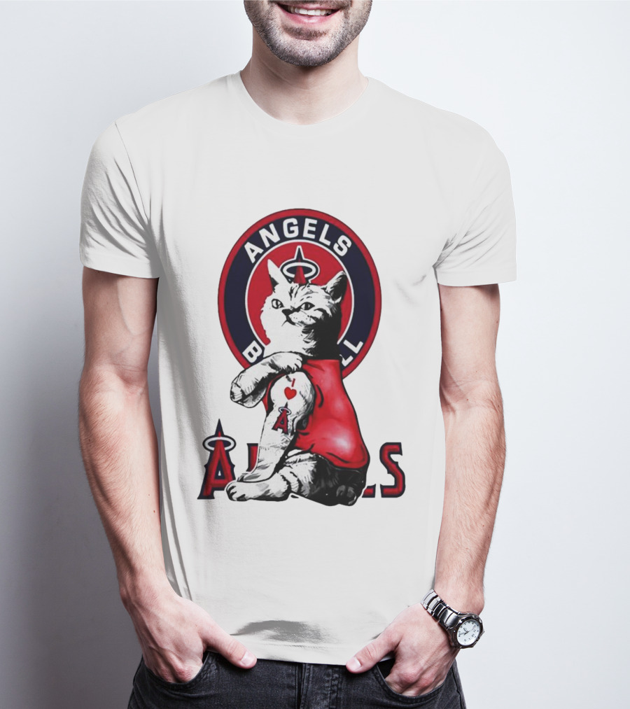 Tattoo Cat Los Angeles Angels Baseball Logo I Love Angels T-Shirt
