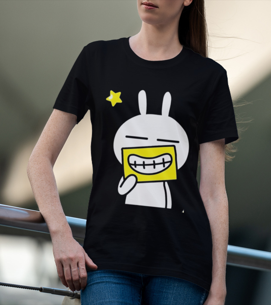 Tuzki Holding Fake Smile Cartoon Character With Star T-Shirt