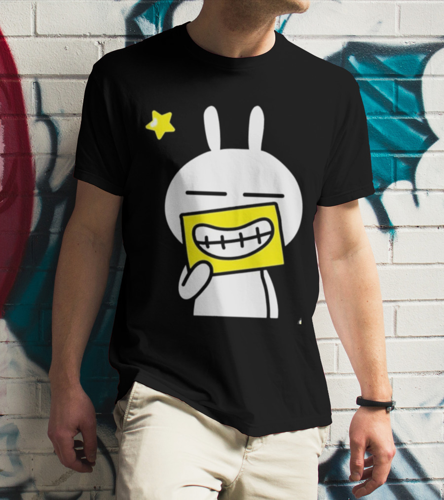 Tuzki Holding Fake Smile Cartoon Character With Star T-Shirt