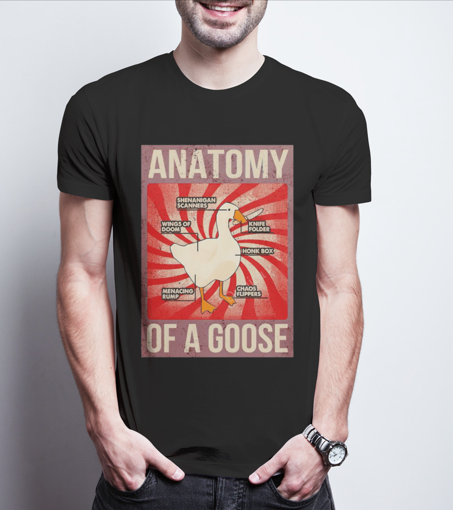 Anatomy Of A Goose Shenanigan Scanners Wings Of Doom Knife Folder Honk Box Menacing Rump Chaos Flippers T-Shirt