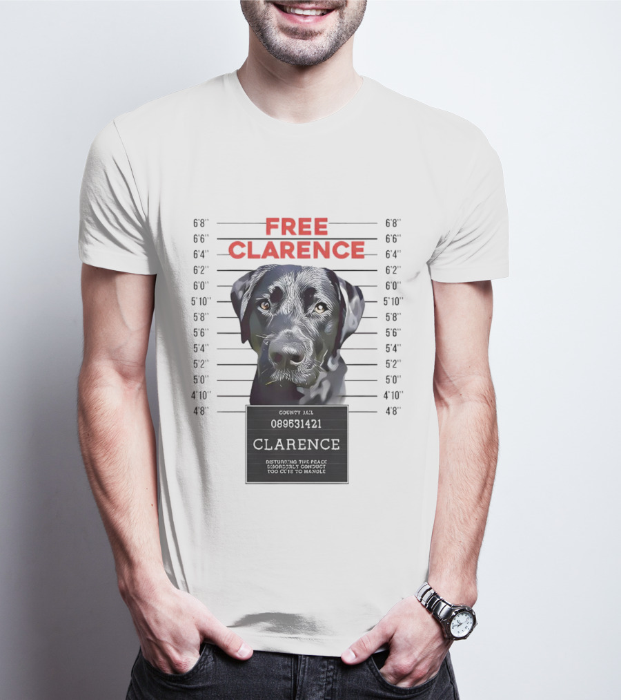Free Clarence Mugshot Dog T-Shirt