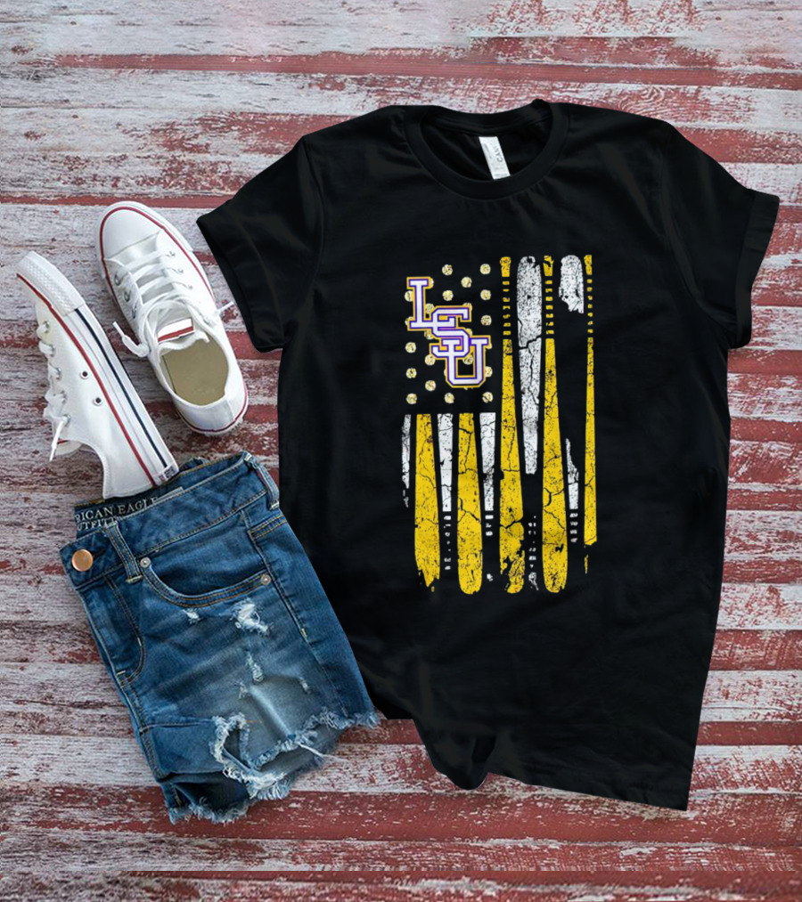 Louisiana State LSU Tigers Baseball Flag America Champ T-Shirt
