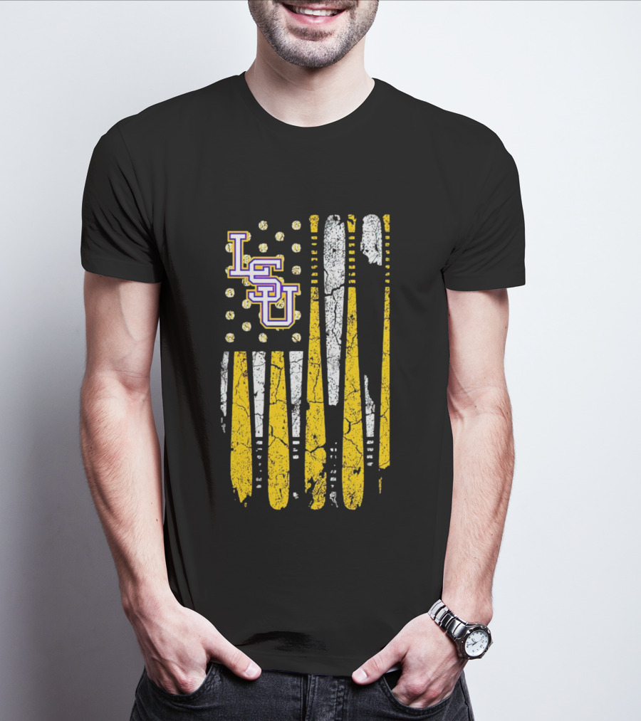 Louisiana State LSU Tigers Baseball Flag America Champ T-Shirt