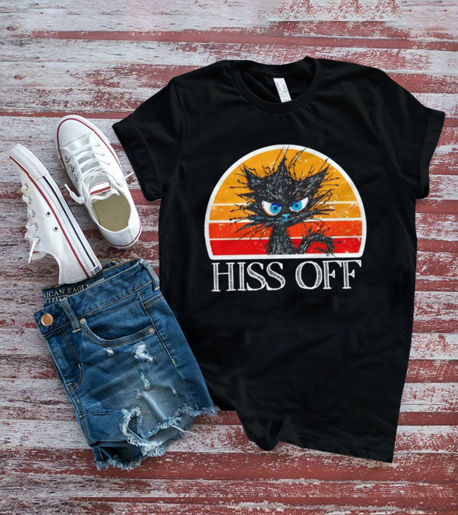 Hiss Off Funny Black Cat Vintage Sunset T-Shirt