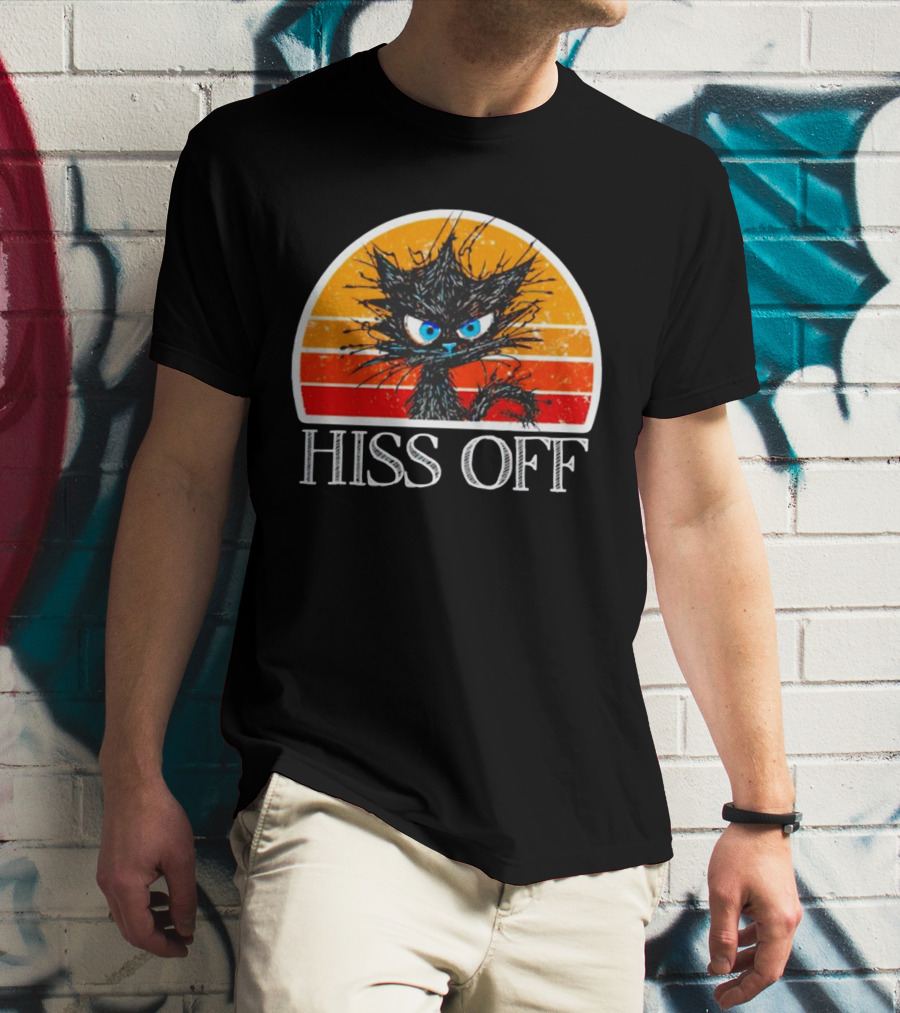 Hiss Off Funny Black Cat Vintage Sunset T-Shirt