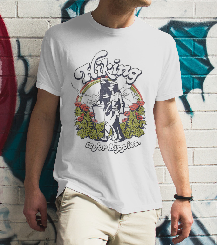 Hiking Is For Hippies Vintage Floral Rainbow Scene T-Shirt