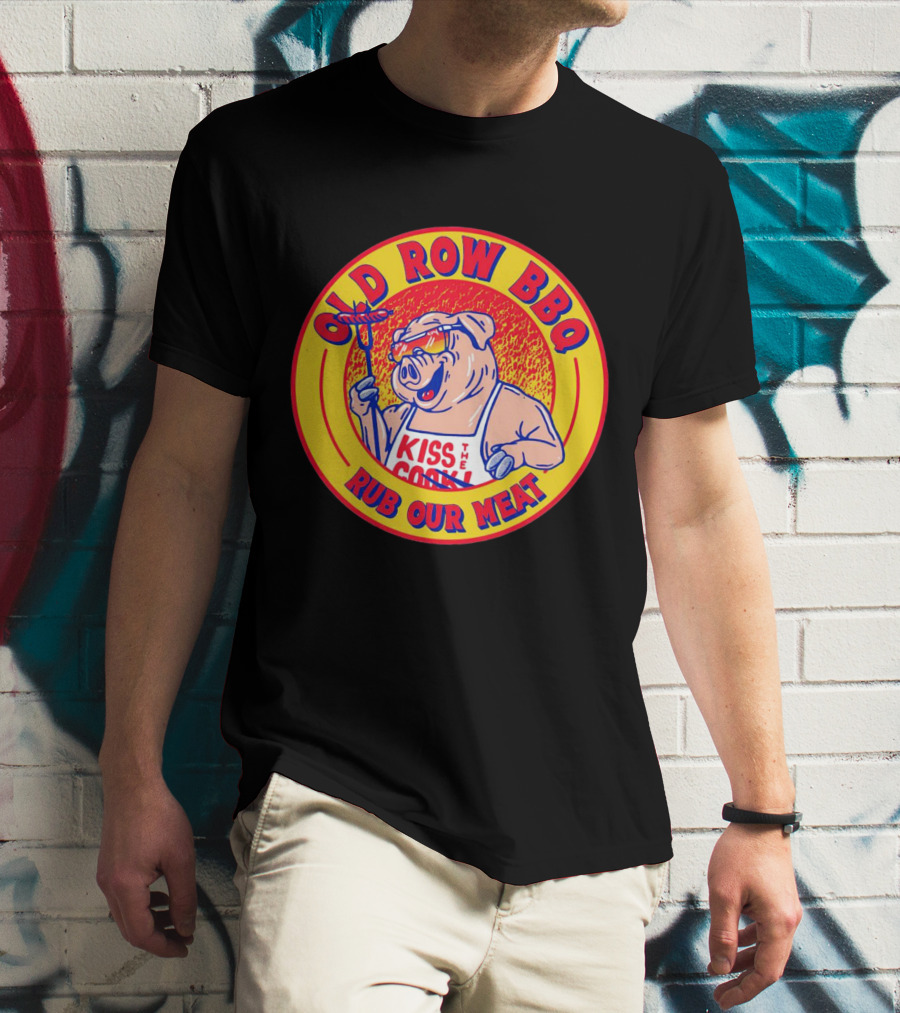 OLD ROW BBQ Rub Our Meat Kiss The Cook Pig Apron T-Shirt