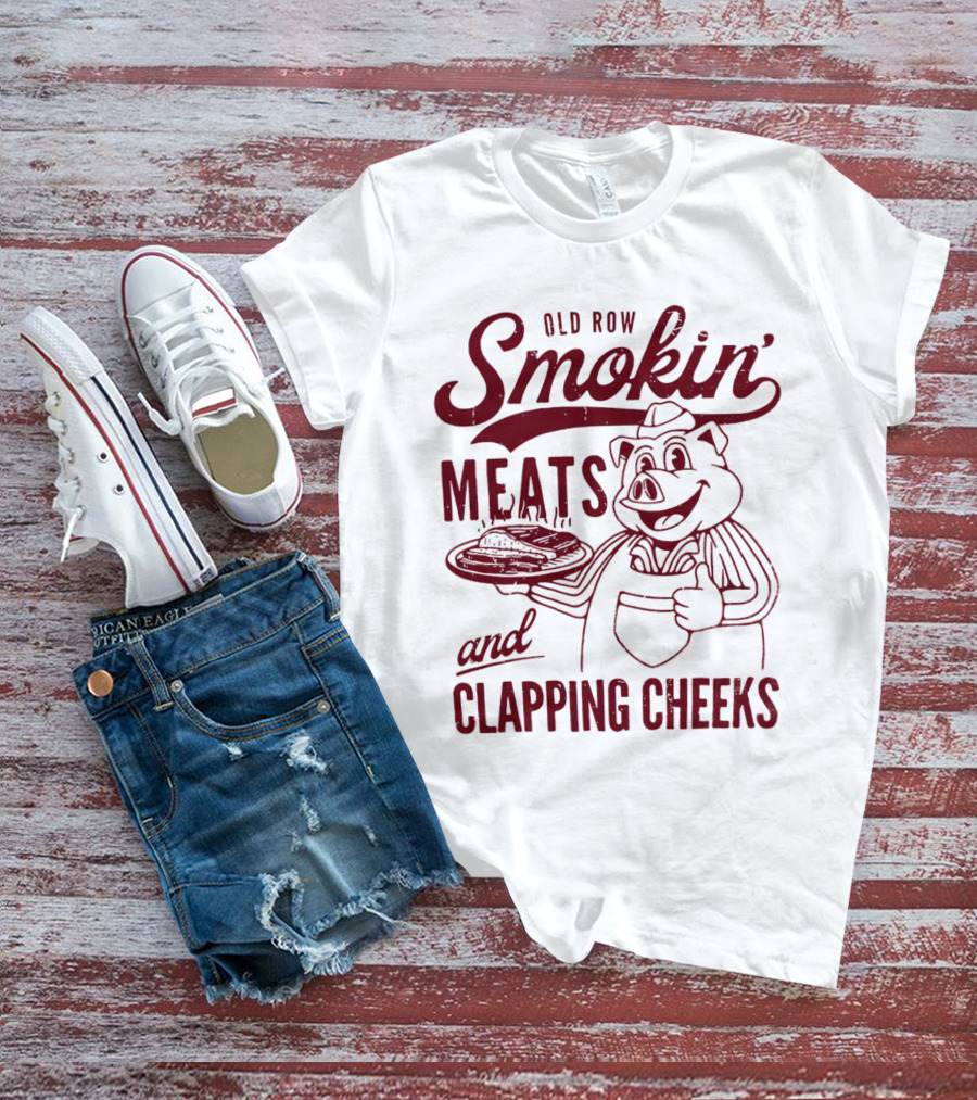 Old Row Smokin' Meats And Clapping Cheeks Pig With Tray T-Shirt