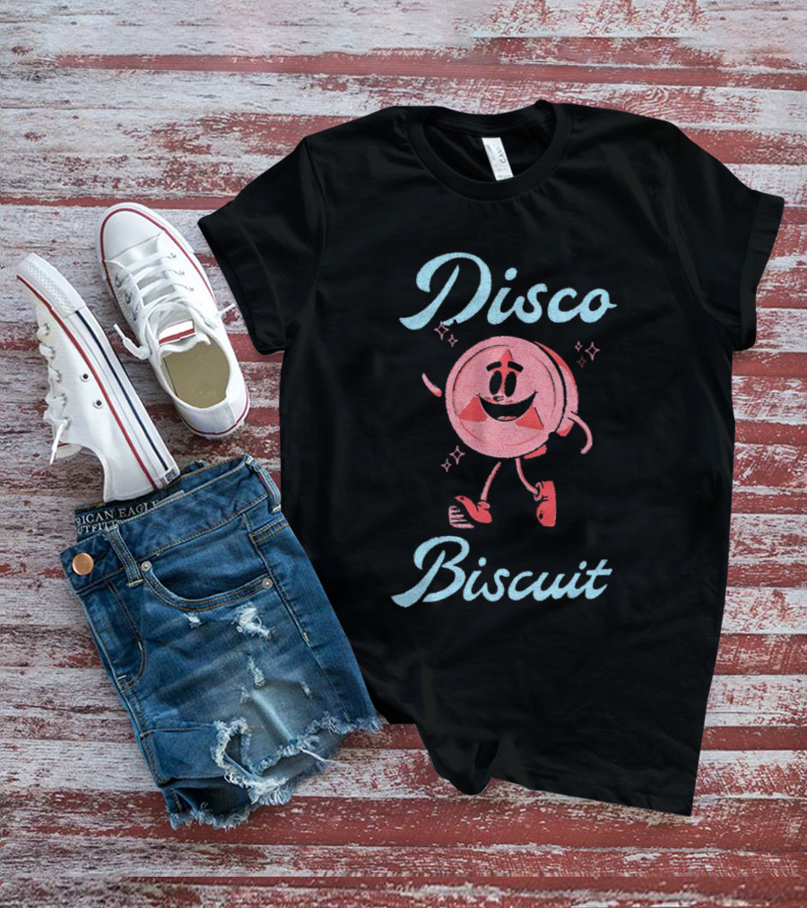 Disco Biscuit Dancing Cartoon Style On Checkered Floor T-Shirt