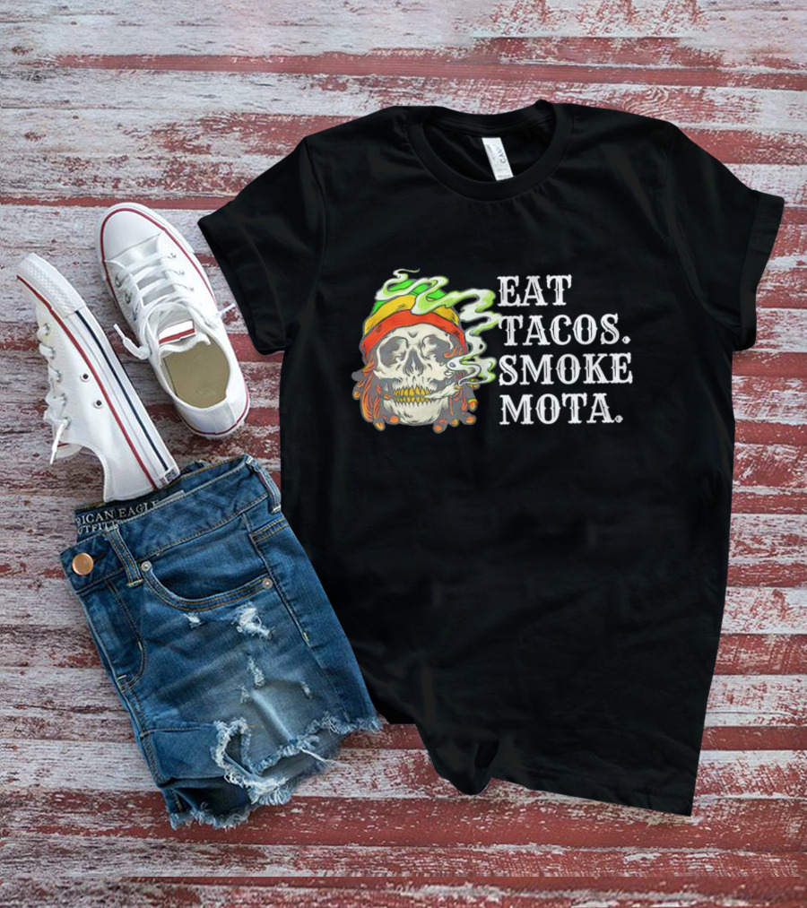Eat Tacos Smoke Mota Skull With Smoke And Bandana T-Shirt