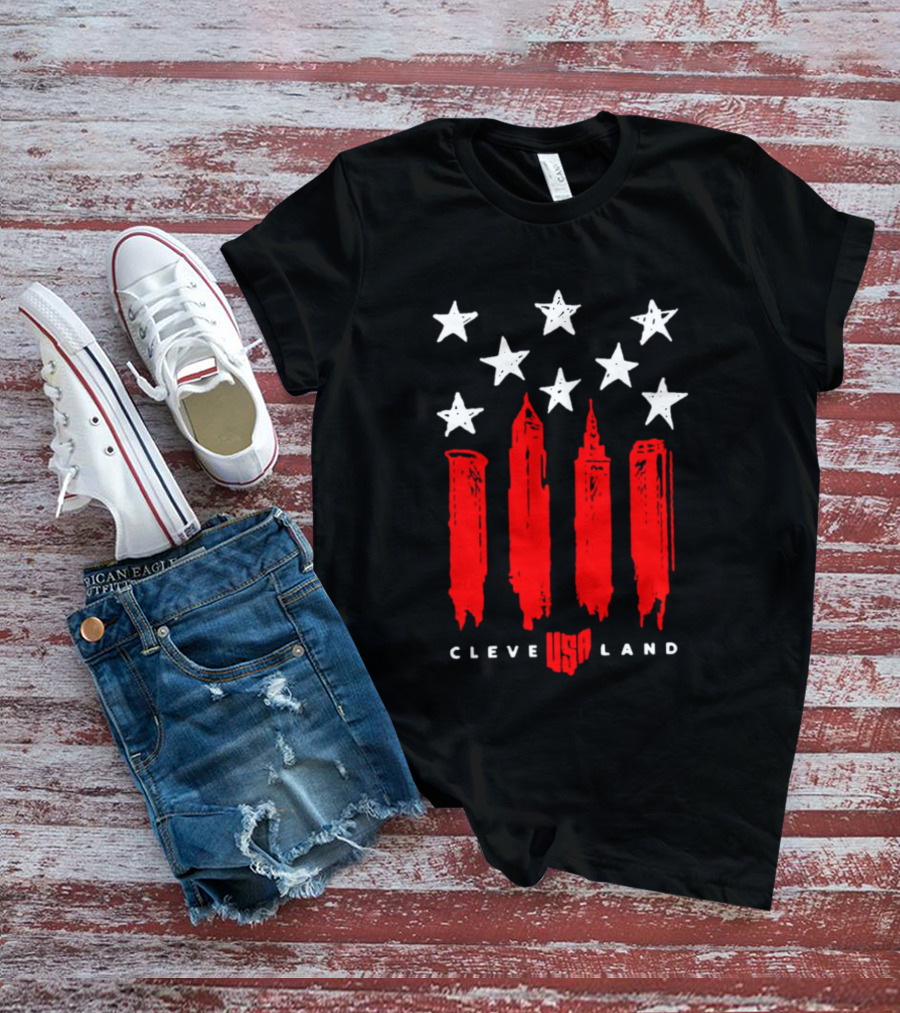 Cleveland USA Land Stars And Stripes Skyline T-Shirt