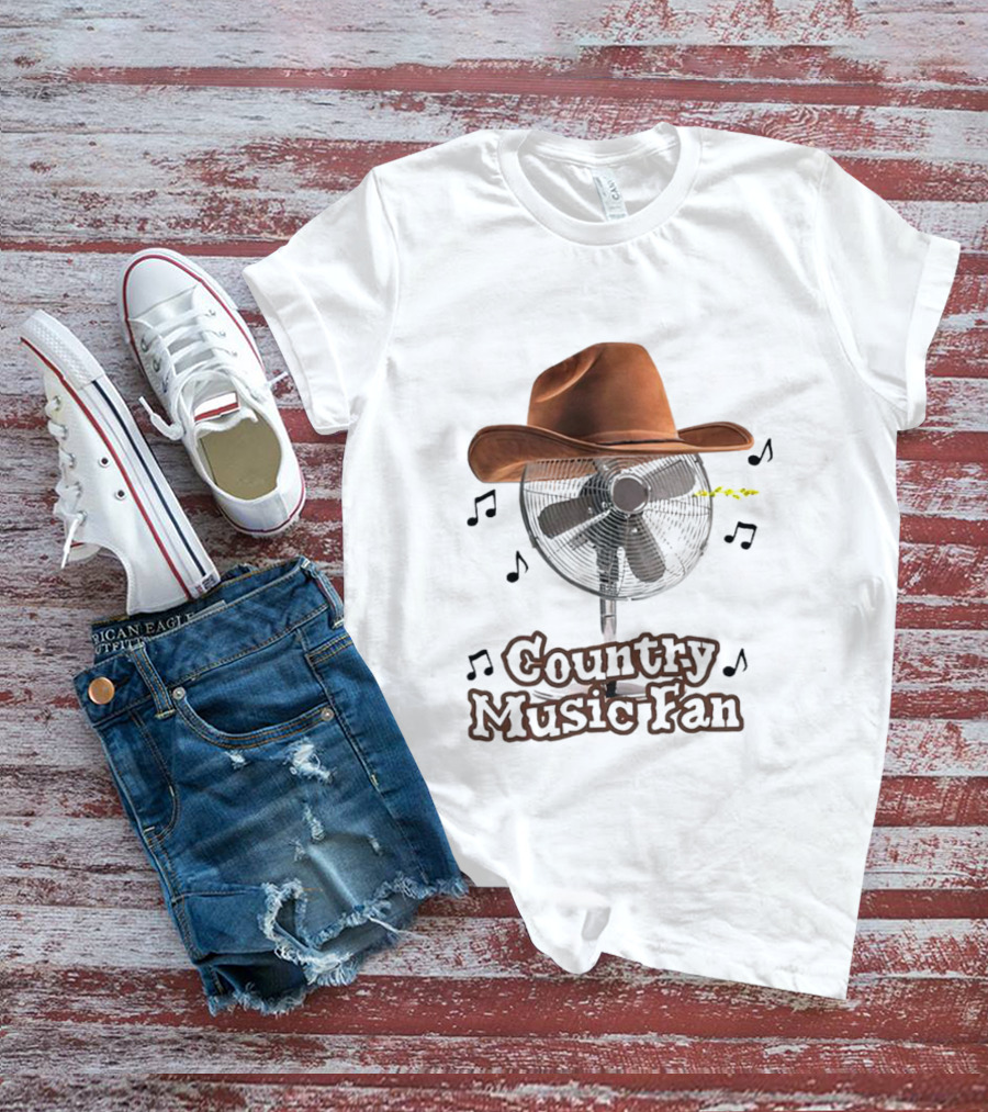 Cowboy Hat And Musical Notes On Fan Featuring Country Music Fan T-Shirt