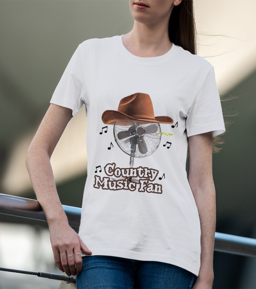 Cowboy Hat And Musical Notes On Fan Featuring Country Music Fan T-Shirt