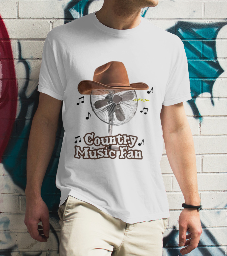 Cowboy Hat And Musical Notes On Fan Featuring Country Music Fan T-Shirt