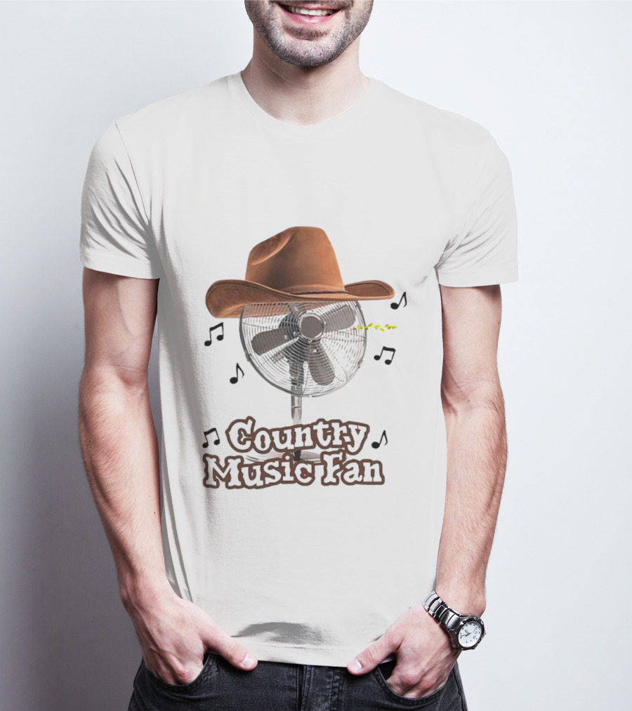 Cowboy Hat And Musical Notes On Fan Featuring Country Music Fan T-Shirt