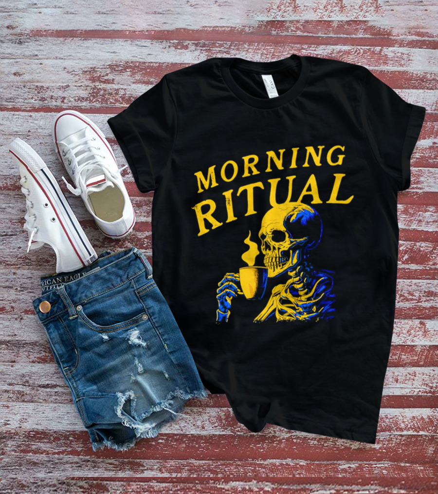Morning Ritual Skeleton Coffee Cup T-Shirt