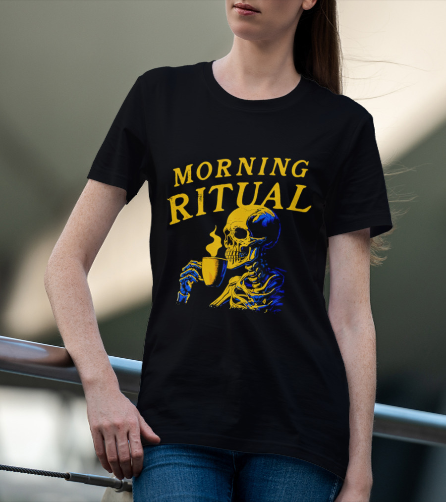 Morning Ritual Skeleton Coffee Cup T-Shirt