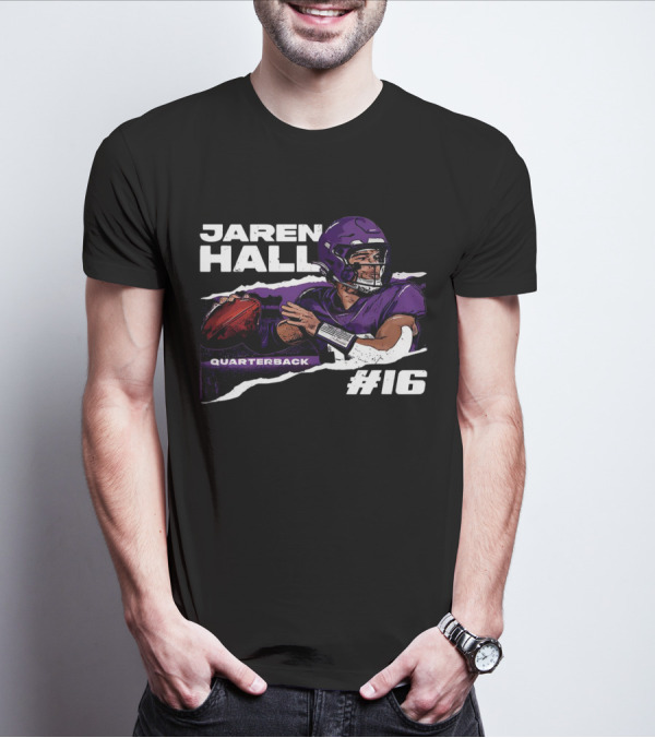 Jaren Hall Minnesota Quarterback #16 Torn Football T-Shirt