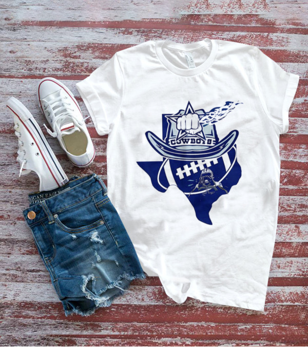 Texas Cowboys Star Hat Fist Football Map T-Shirt