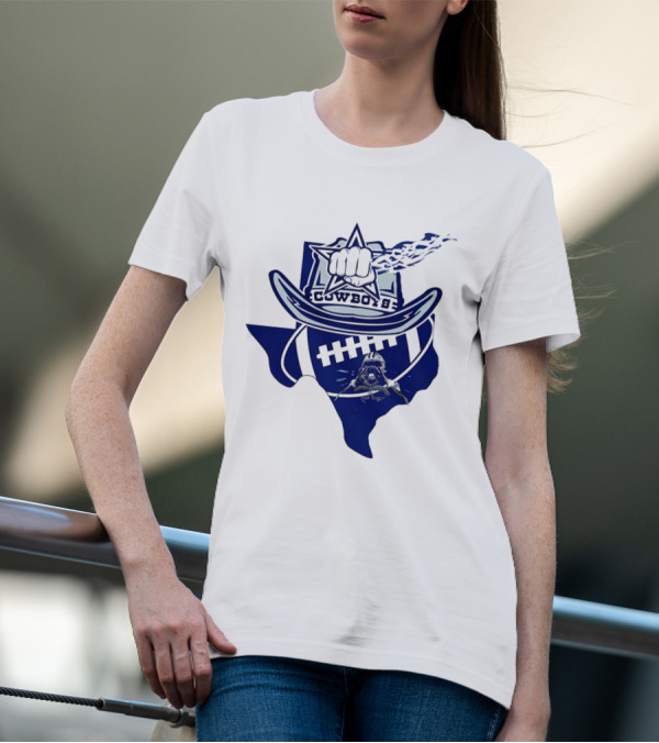 Texas Cowboys Star Hat Fist Football Map T-Shirt