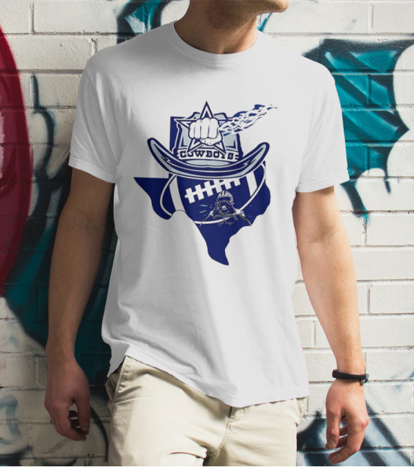 Texas Cowboys Star Hat Fist Football Map T-Shirt