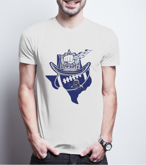 Texas Cowboys Star Hat Fist Football Map T-Shirt