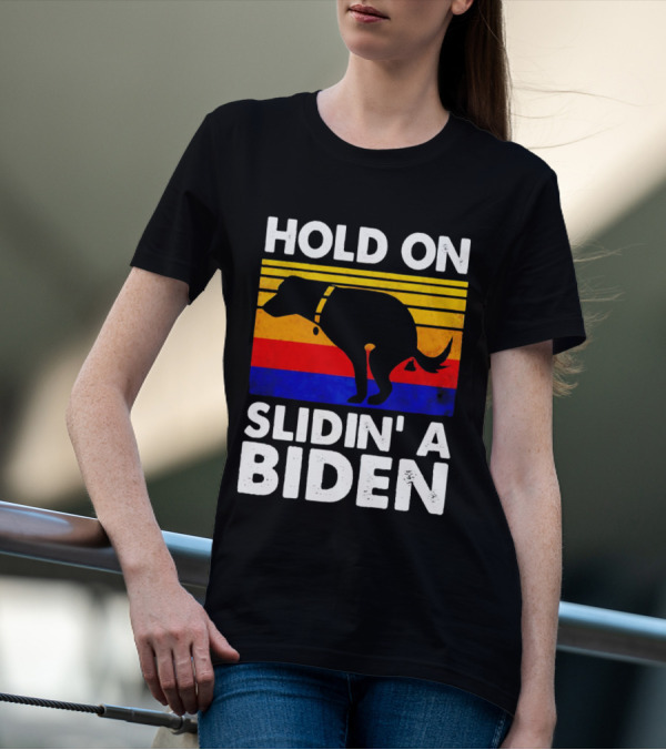 Hold On Slidin' A Biden Vintage Dog Silhouette With Retro Stripes T-Shirt