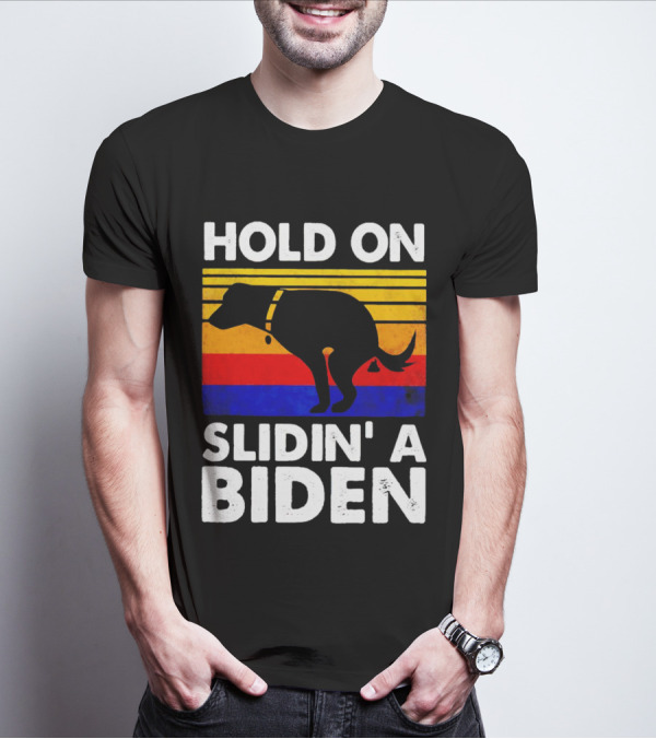 Hold On Slidin' A Biden Vintage Dog Silhouette With Retro Stripes T-Shirt
