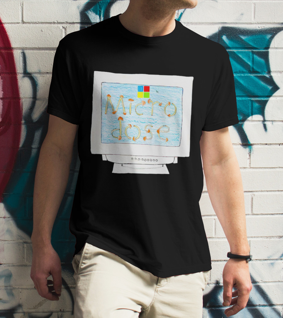 Microdose Windows Parody With Magic Mushrooms On Vintage Computer Screen T-Shirt